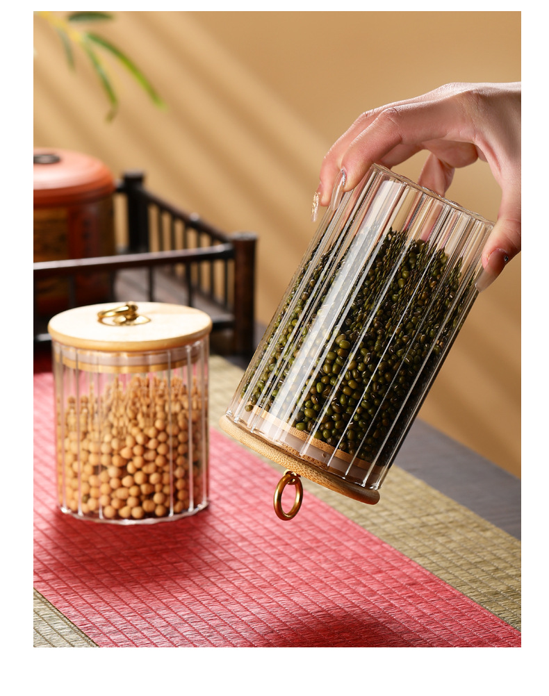 La mala tapa de bambú vidrio té latas latas herméticas hogar cocina caja de almacenamiento multigrano latas de almacenamiento pequeñas latas de almacenamiento pic 14