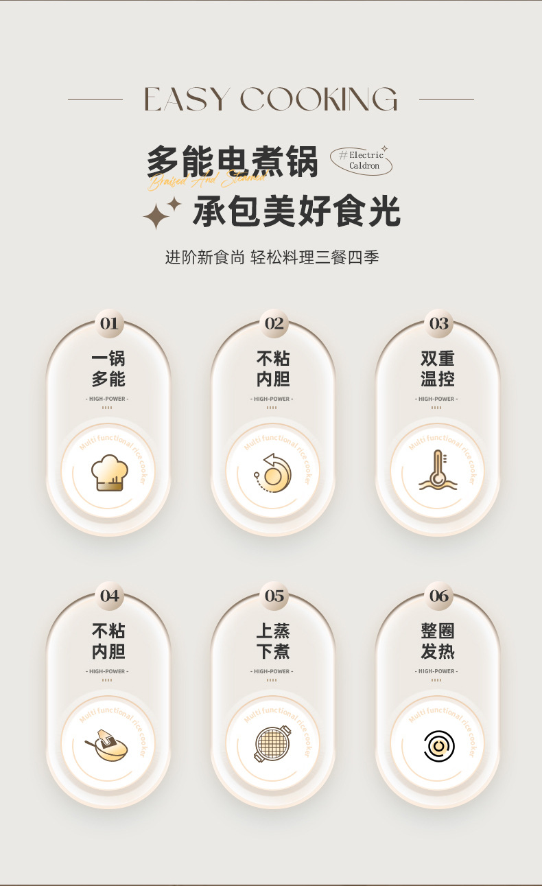 大容量家用电煮锅电火锅多功能料理锅一体锅宿舍不粘电炒锅电蒸锅详情2