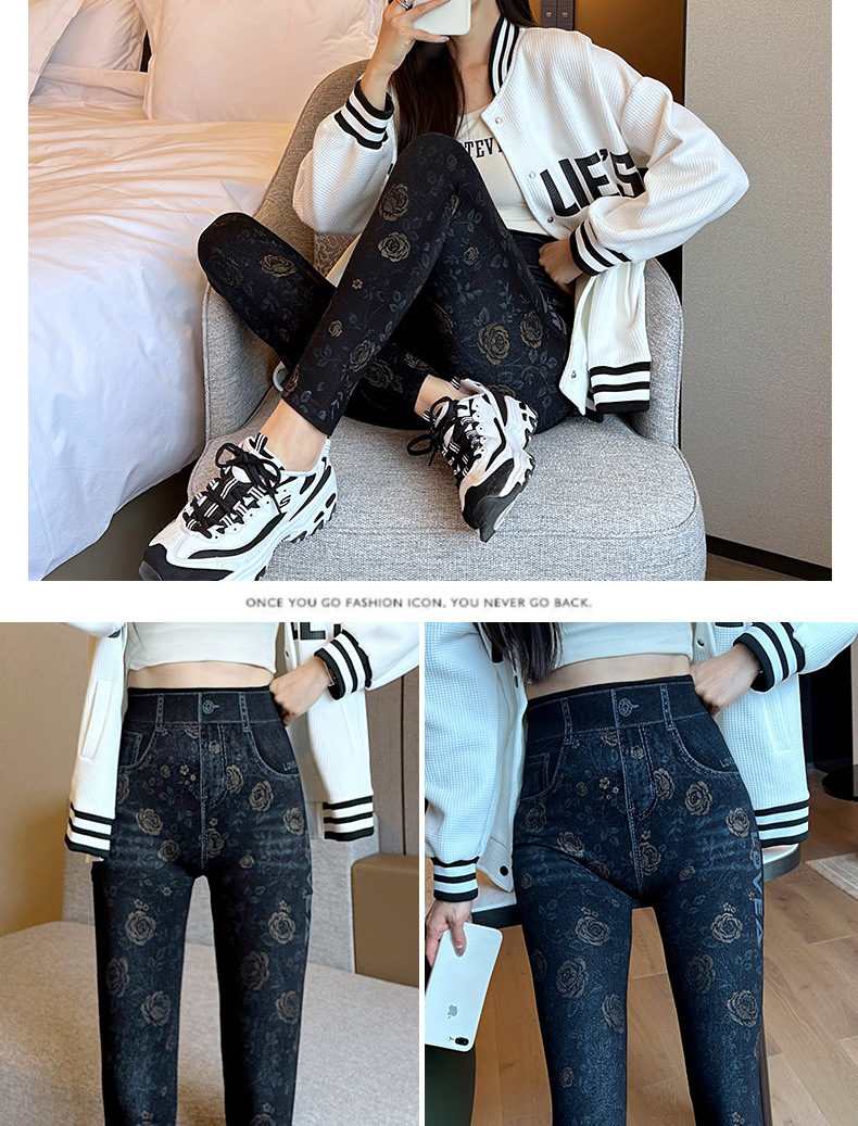 Spring imitation jeans for women, tight stretch high-waisted pants that look petite, Korean-style versatile 9-inch pants, leggings for women pic 16