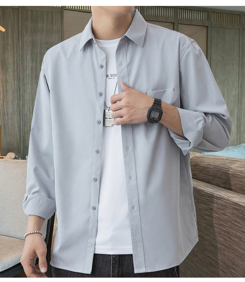 2024 primavera/otoño nuevo manga larga blusa blanca para hombres versión coreana blusa suelta abrigos moda masculina una generación de cabello pic 22