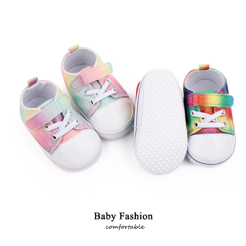 New colored canvas baby shoes with anti-slip soft soles and glitter pink for toddlers aged 0-1, wholesale 2790 pic 1