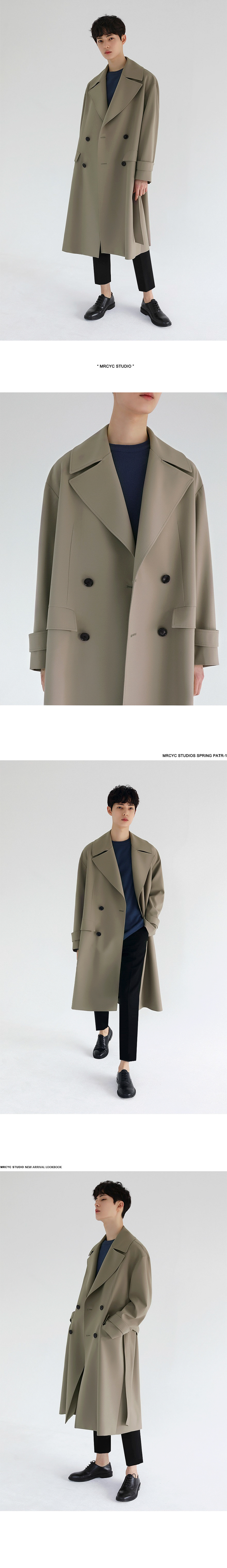 MYQ秋季韩版宽松纯色翻领男士中长款风衣卡其色披风轻熟外套男详情11