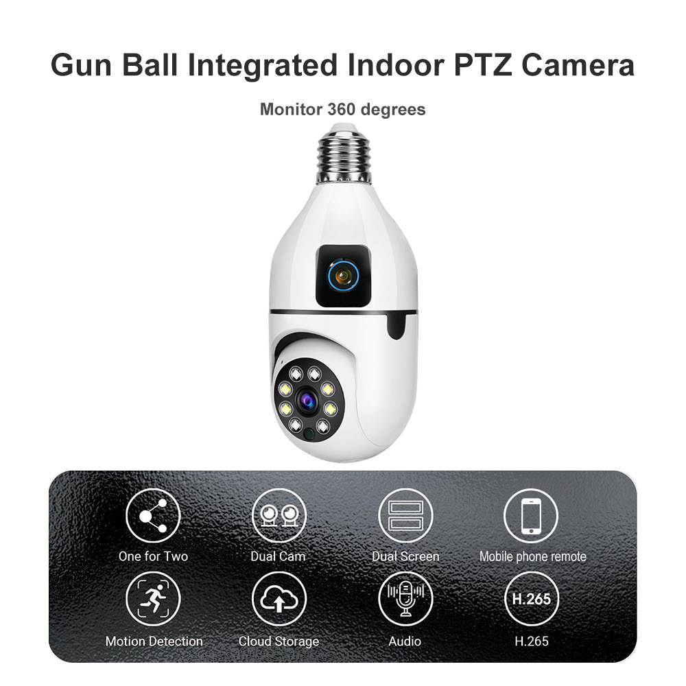 New dual-eye wireless bulb camera factory wholesale WIFI panoramic pan-tilt home indoor lamp socket monitor pic 2