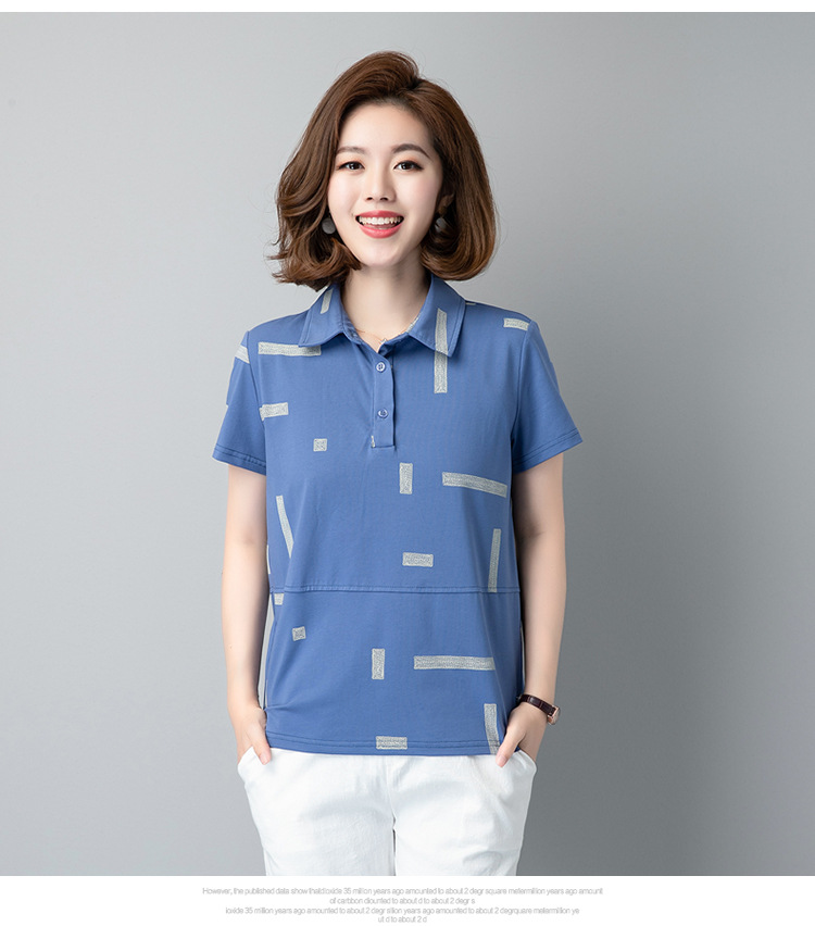 Mamá verano manga corta camiseta mujer 2021 nueva moda chic media edad mujer top algodón polo cuello pic 9