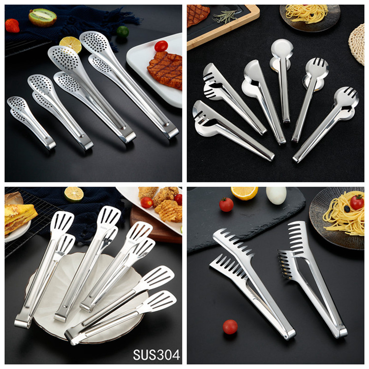 201 Non-magnetic bread tongs, barbecue tongs, thickened anti-scald semi-round and full-round buffet tongs, stainless steel tongs, food tongs pic 1