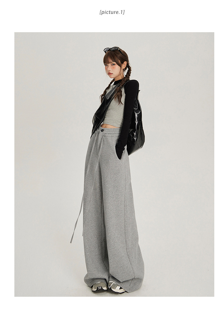 慵懒风抽绳松紧腰宽松阔腿休闲裤女2024秋冬新款高腰百搭直筒裤子详情10