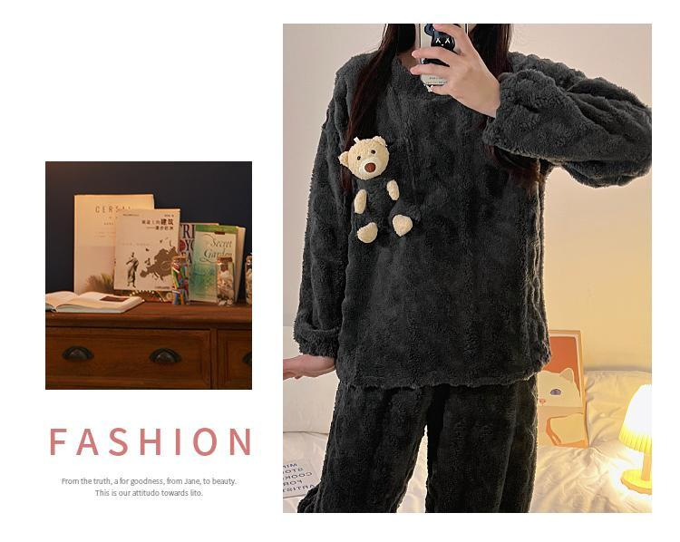 秋冬季女士法兰绒睡衣女冬款长袖加厚加绒可爱女生家居服套装详情25