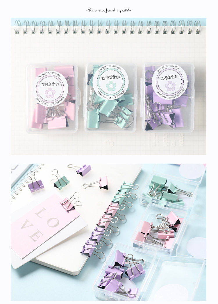 Lidemei Cultural and Creative Fresh Macaron Office Supplies Small Box, Long Tail clip, stapler, Paperclip binding set pic 25