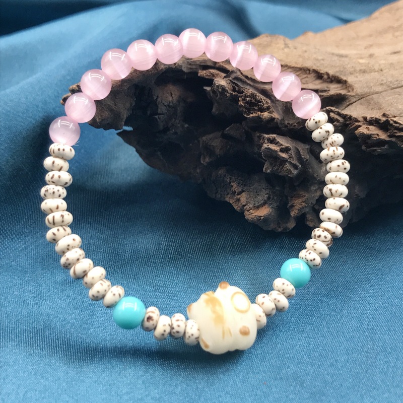 Mini Star and moon Bodhi seed bracelet, Shoushan charcoal-burned cat artistic and retro double and single loop bracelet and jewelry wholesale pic 13