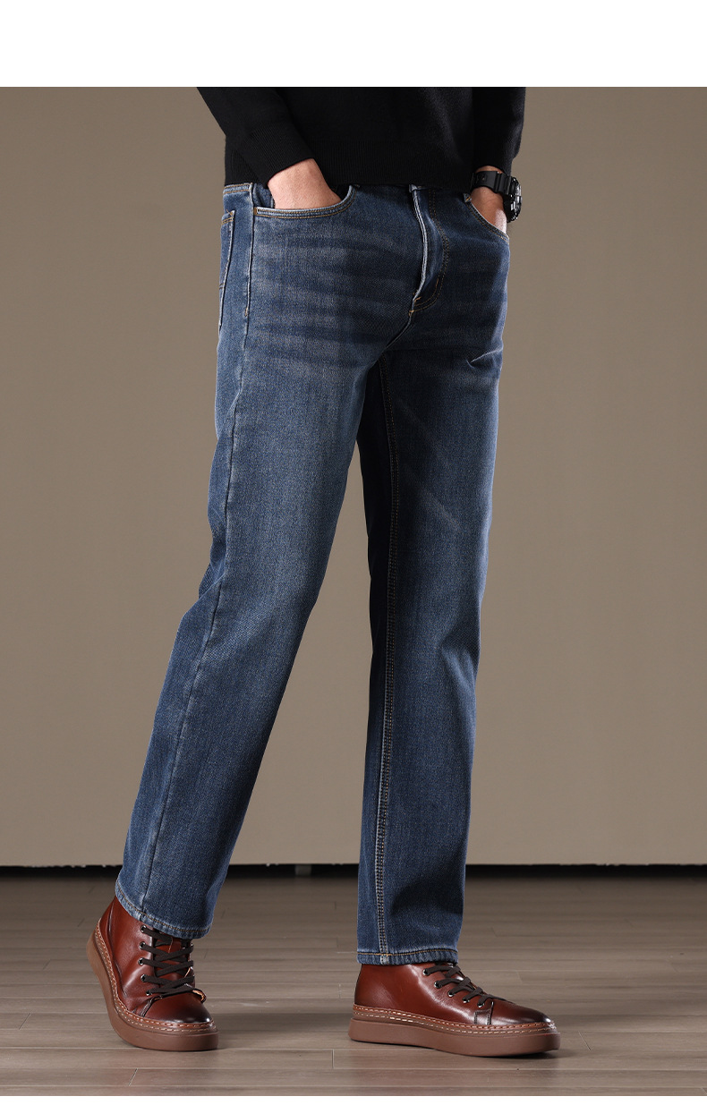 商务休闲款真超绒弹力男牛仔裤 高端加绒加厚秋冬宽松直筒保暖长裤 精选面料质感卓越详情17