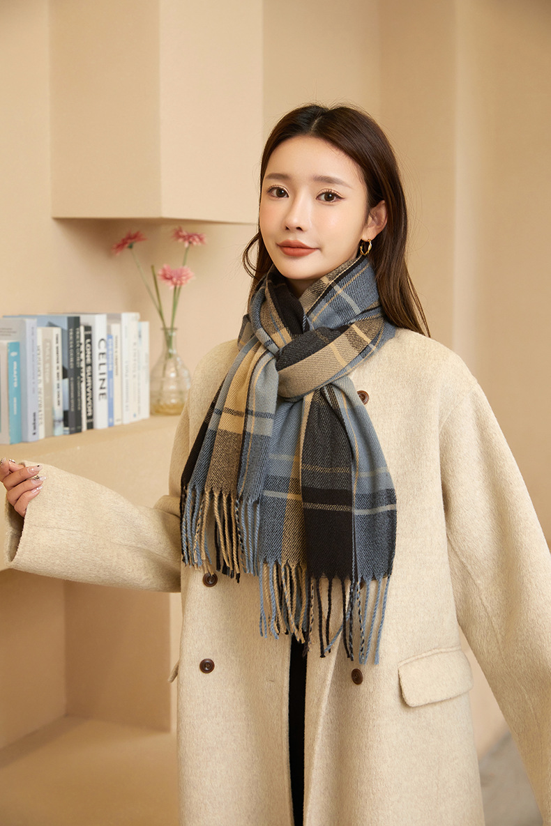 2022 New checkered scarf for women, a sweet and versatile Japanese and Korean style warm scarf, a fashionable shawl, and a faux cashmere scarf for women pic 39