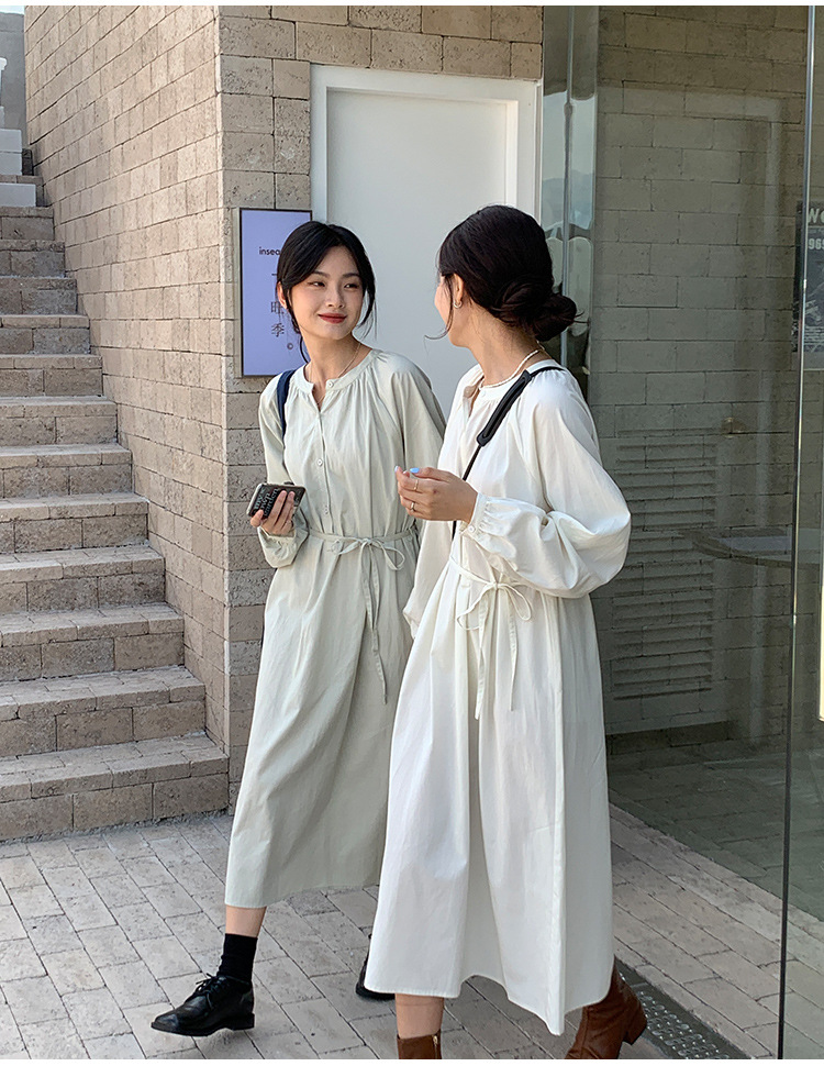 .2021秋季新款v领连衣裙小个子韩系高腰长袖气质百褶长裙子女8105详情10