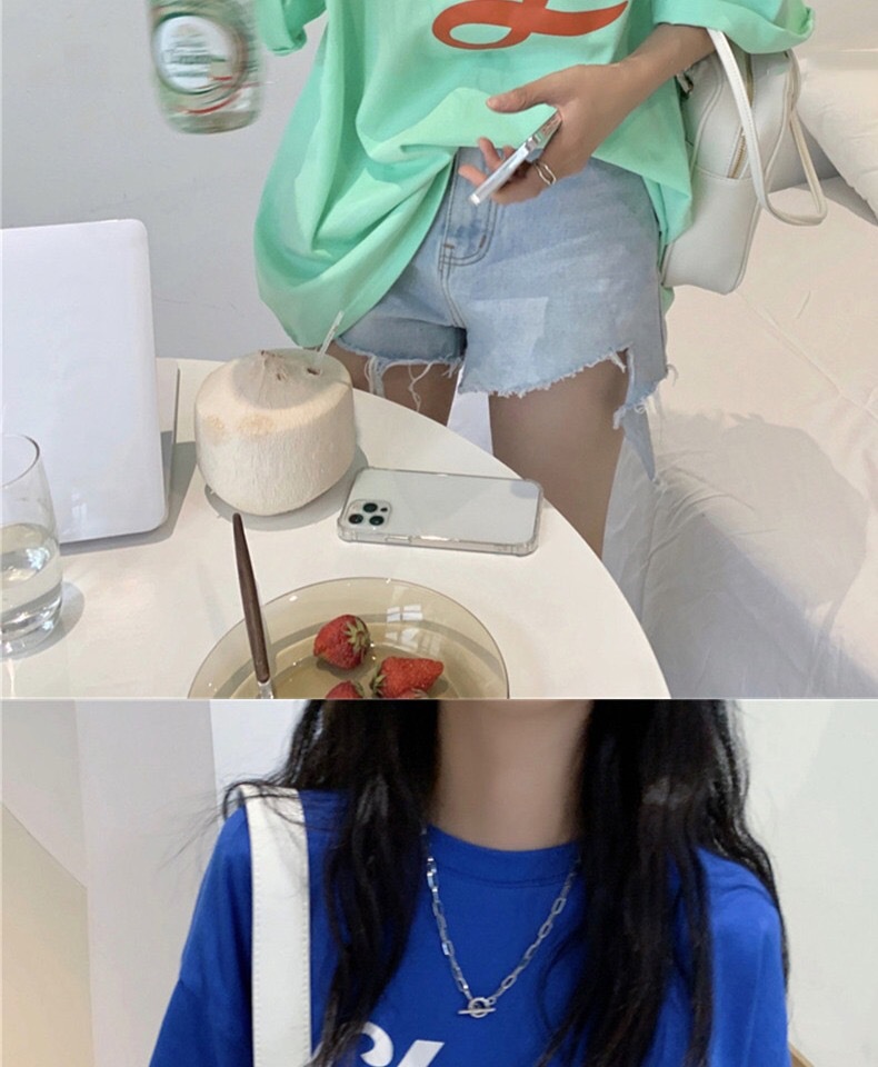 宽松圆领中长款短袖T恤女夏季时尚韩版棉质舒适减龄休闲上衣代发详情7