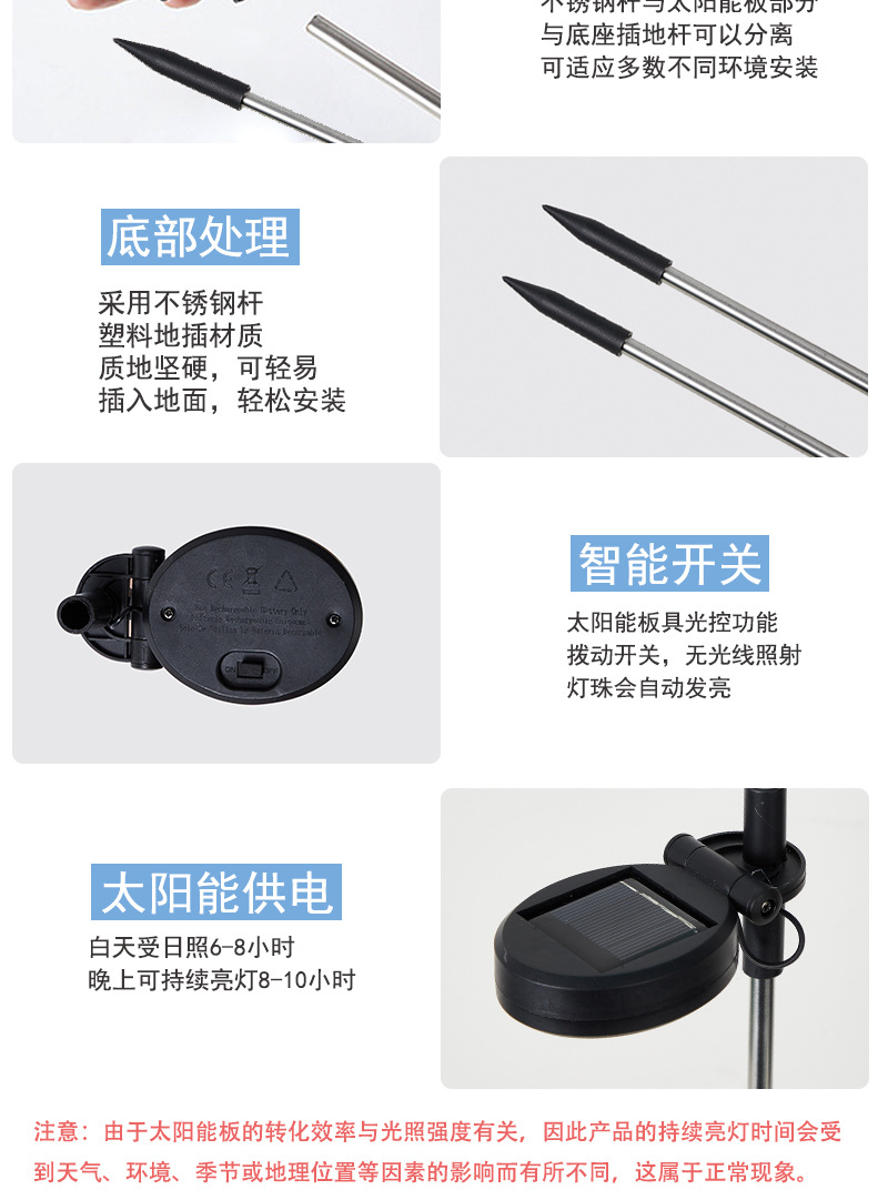 led solar 8-cm diameter copper wire spherical reed lamp, stainless steel pole solar light-emitting spherical garden lamp pic 6