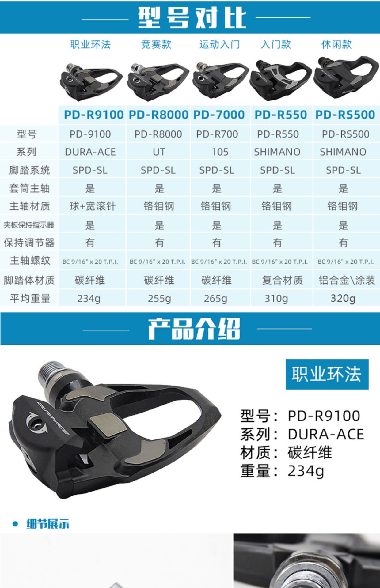 公路自行车105自锁脚踏RS500R550/R7000/R8000/9100SHIMANO详情6