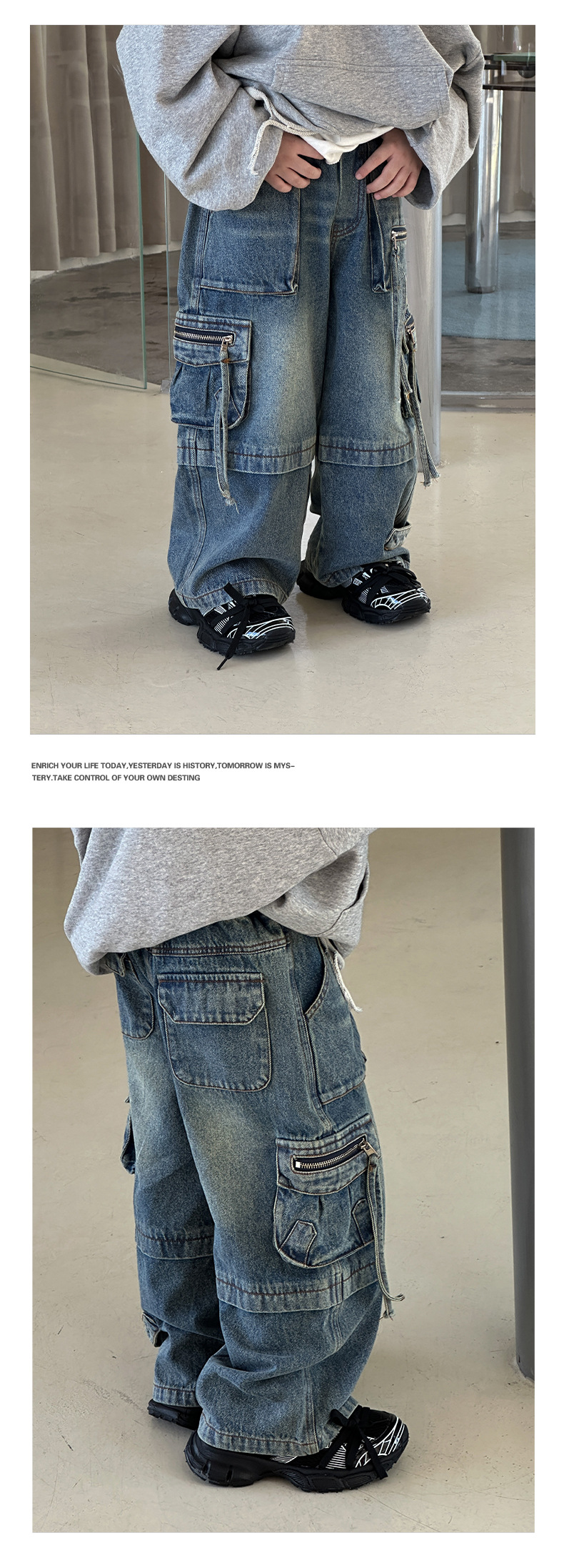 以鸿制衣男童高街牛仔裤2023秋冬重工款长裤儿童机能裤子显腿型潮详情4