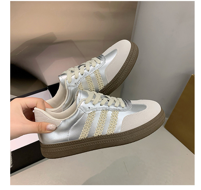 银色圆头德训鞋女款2024年秋季新款复古阿甘鞋软底轻便运动休闲鞋详情35