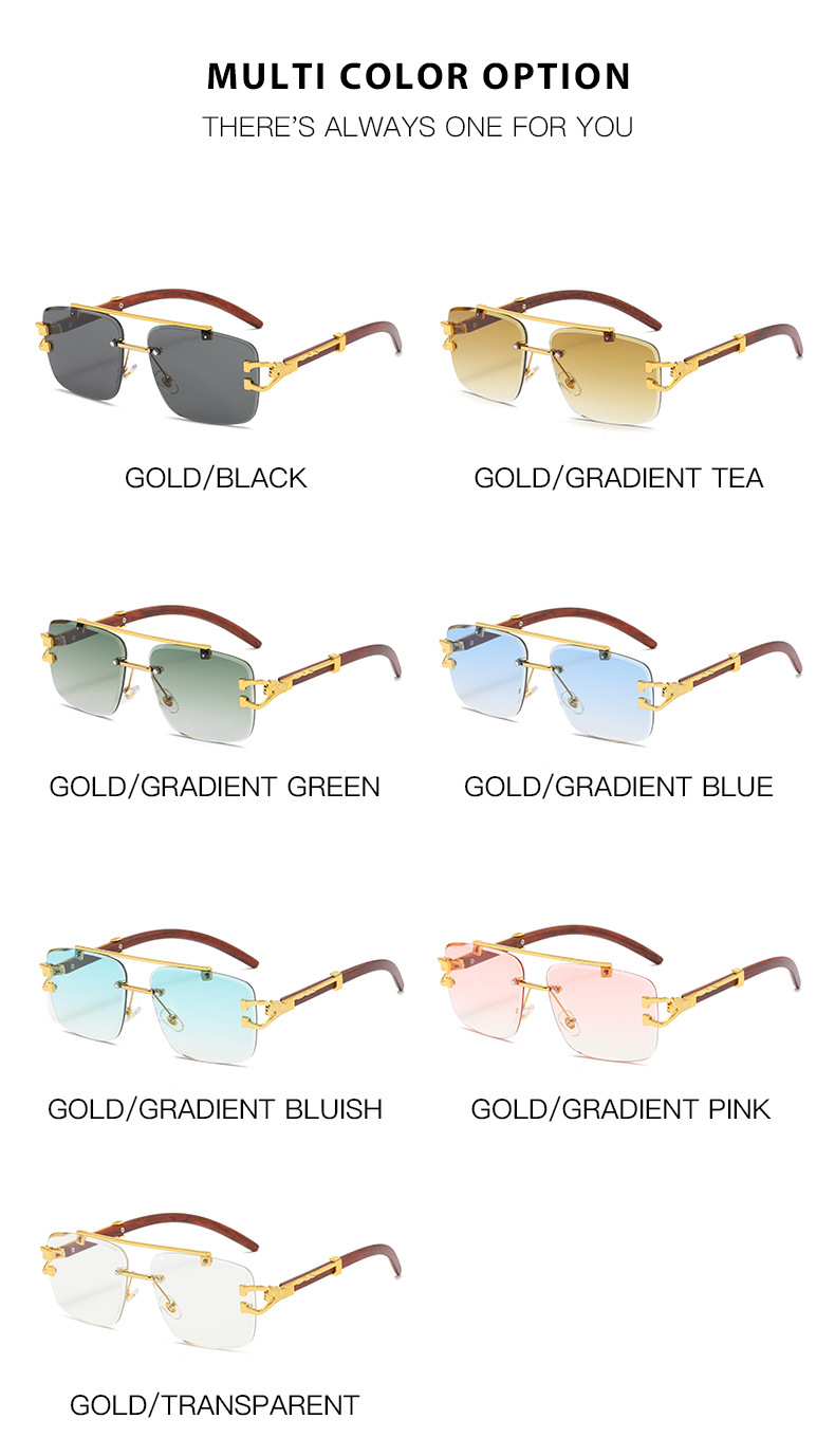 无边框太阳镜女复古方框木纹腿墨镜男ins潮双梁防紫外线太阳眼镜详情8