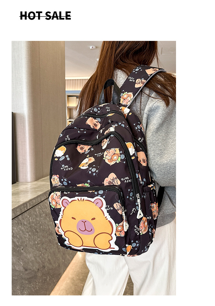 可爱印花卡通大容量卡皮巴拉书包时尚男孩女童学生轻便百搭双肩包详情20