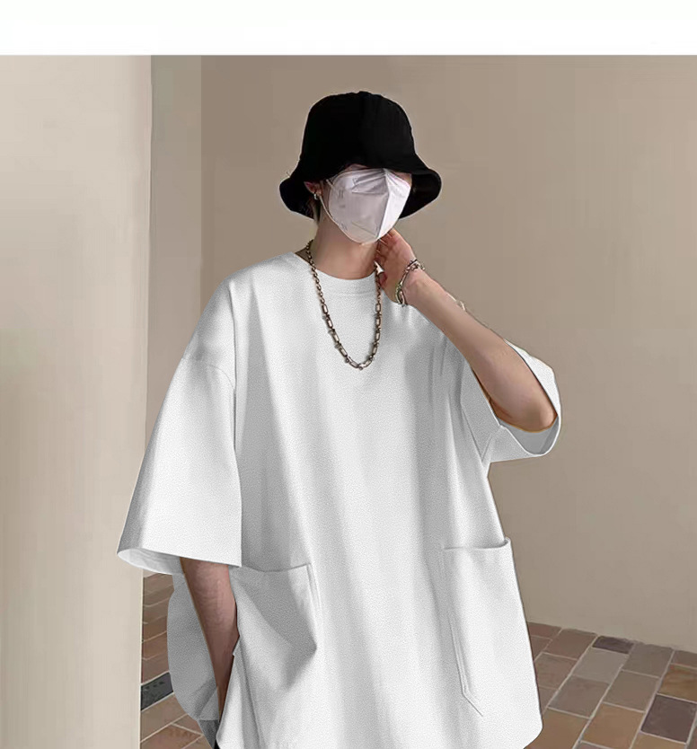 Large pocket T-shirt for men, short sleeve, summer clothing, trendy brand, fashionable and versatile, design sense, niche, heavyweight three-quarter sleeve pic 3