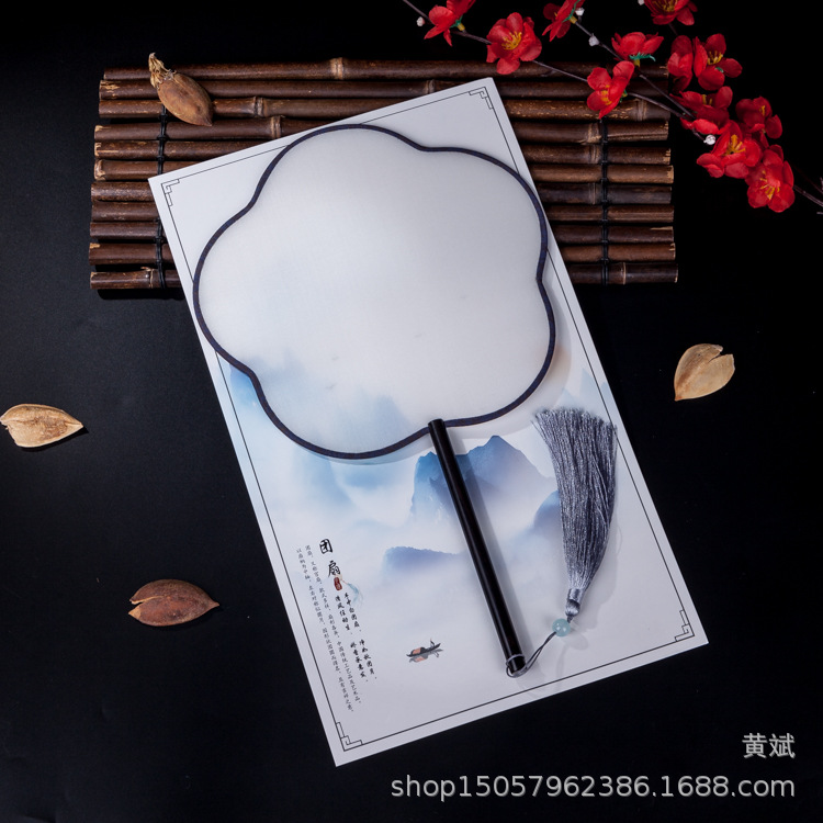 黑檀木真丝宫扇熟娟矾娟工笔手绘圆扇宫廷扇空白团扇DIY刺绣古典详情11
