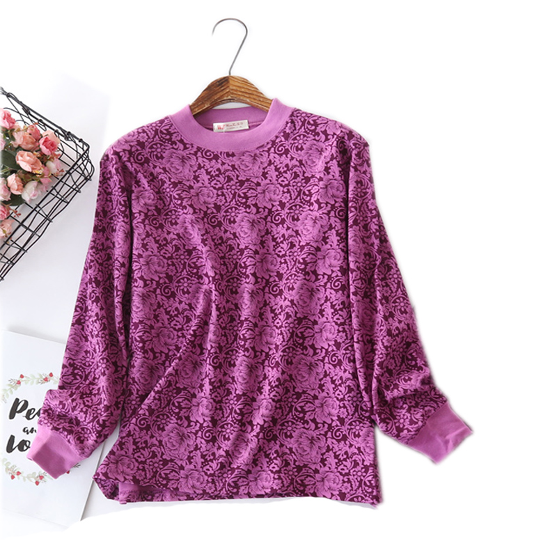 单件中老年女士秋衣纯棉上衣加肥加大码半中高领老人线衣200斤薄详情5