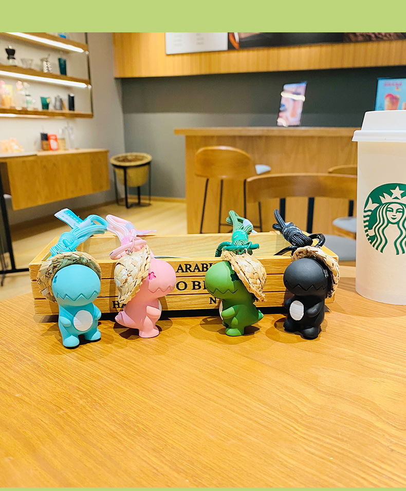 可爱树脂草帽恐龙钥匙扣精致包包钥匙链挂饰情侣礼物饰品挂件批发详情15