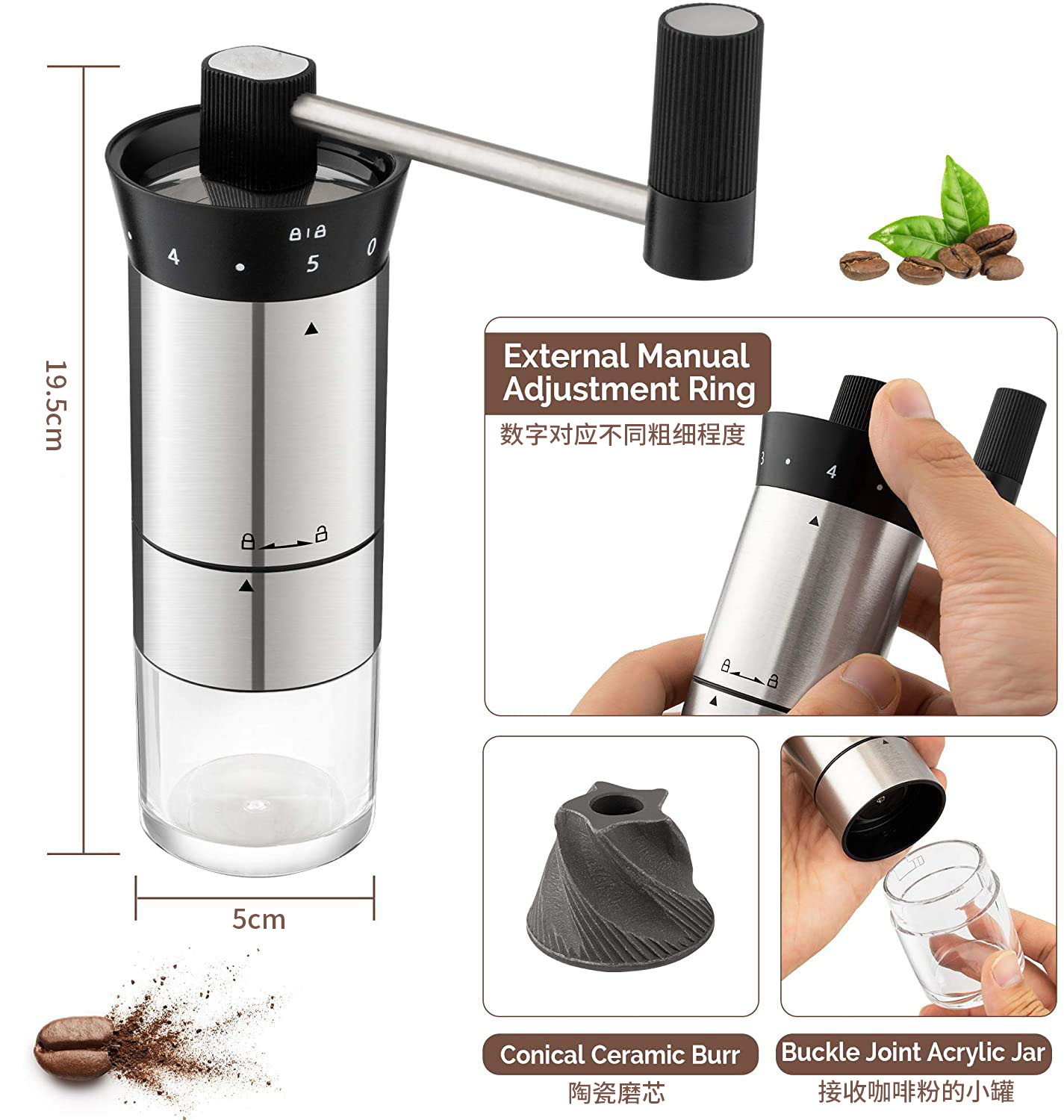 Stainless steel coffee grinder detachable portable grinder ceramic grinding core 191002 pic 7