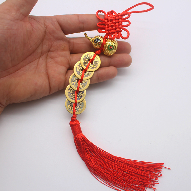 Cinnabar Fulu frosted gold gourd pendant, painted bagua metal gourd pendant, black copper five-emperor coin gourd pendant pic 26