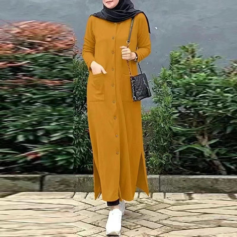 2023时尚春秋新款连衣裙女式泡泡袖纯色背心长袍女士休闲宽松长裙详情12