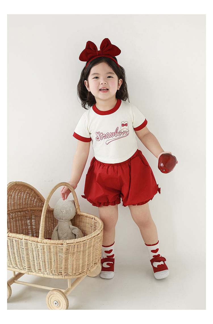 吾里卜一 女童小兔印花半袖T恤2024夏季儿童甜美可爱撞色短袖体恤详情40