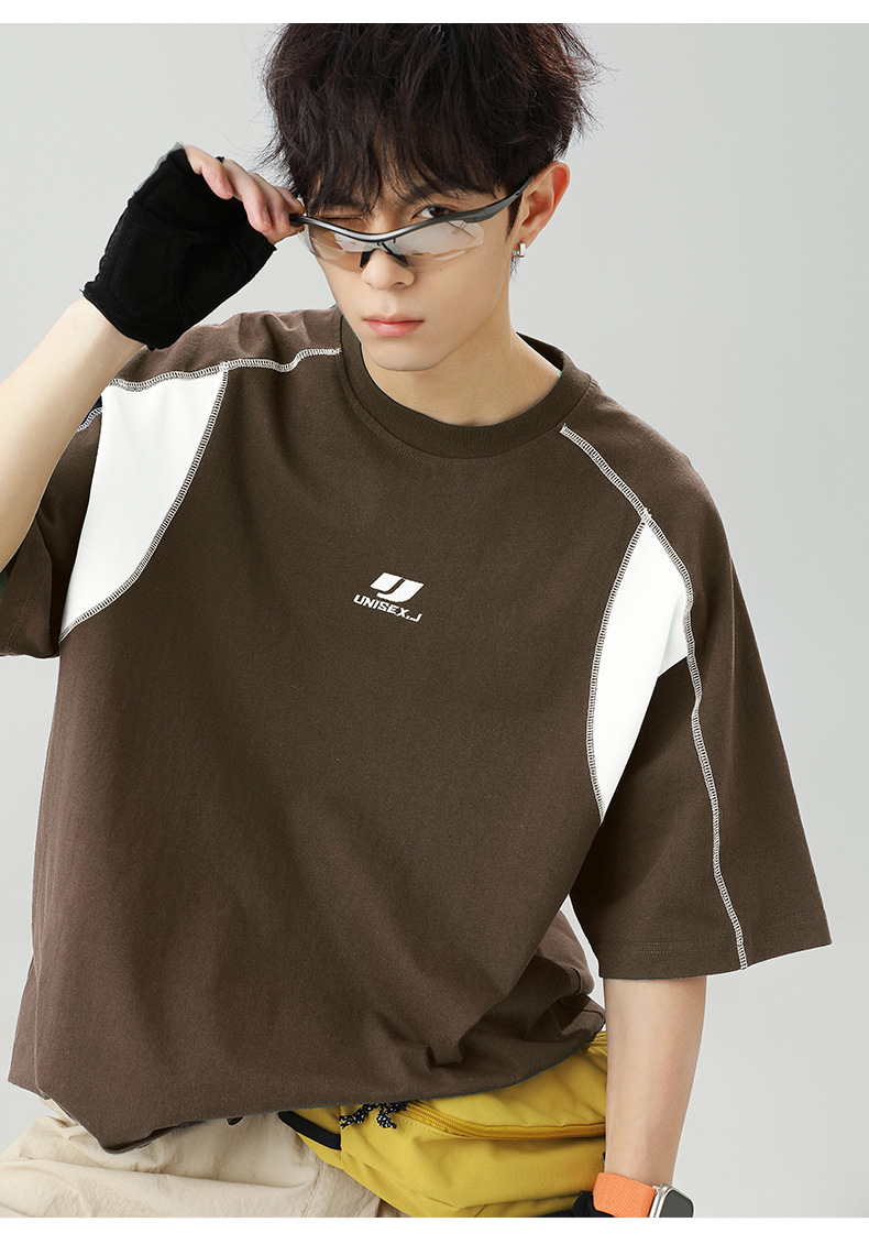 Retro embroidered pure cotton short-sleeved T-shirt for men, a new summer style with contrasting colors and bright thread patchwork design, an American trendy brand T-shirt pic 22