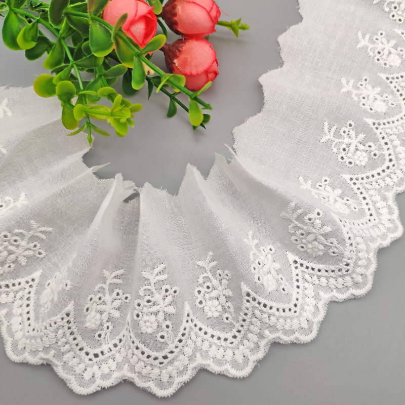 7 cm in stock, wavy perforated lace, DIY neckline and skirt hem lace, computer-embroidered, cotton embroidered lace pic 9