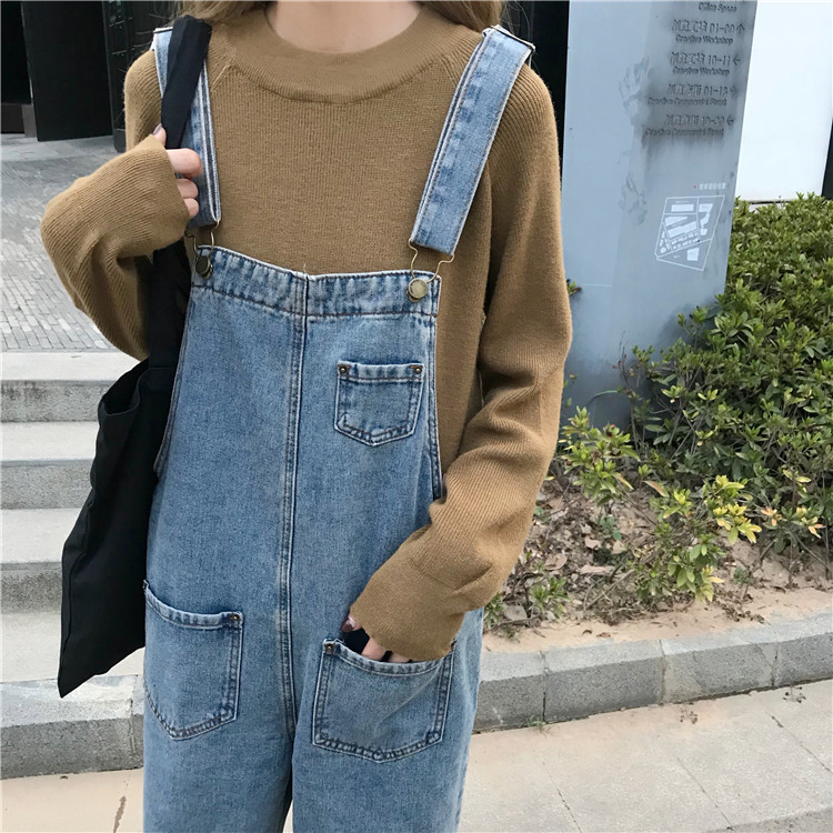 Summer new denim overalls for women, Korean style loose high-waisted, trendy and versatile, slimming straight-leg ins pants pic 7