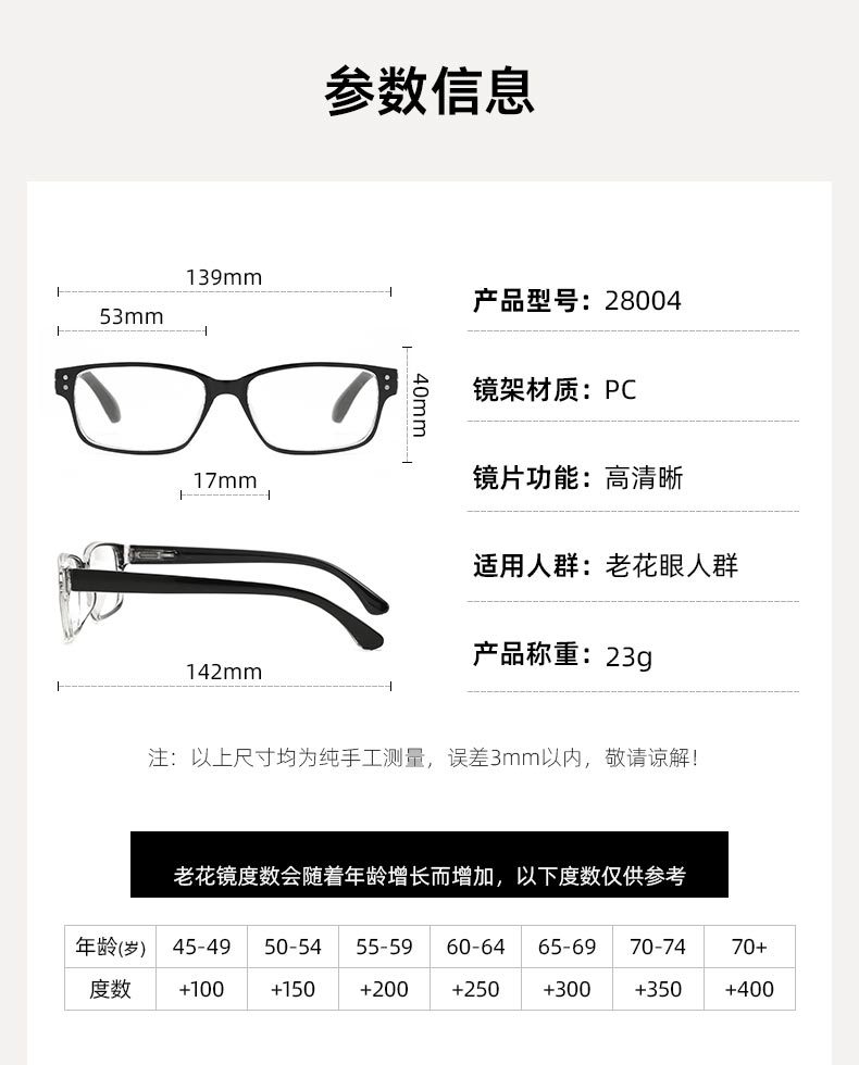 新款大框时尚年轻舒适女士老花镜高清男款老人镜跨境老视眼镜批发详情9