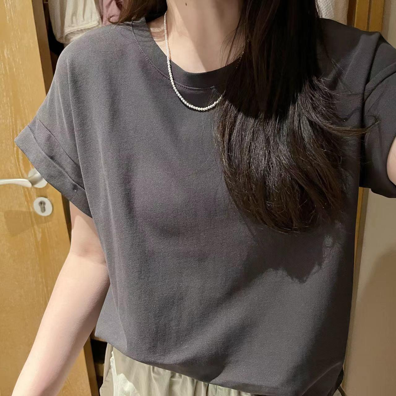 小飞袖短袖t恤女春夏打底衫简约圆领宽松显瘦纯色休闲棉质上衣服详情9