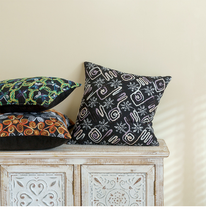 Cotton thread embroidery, geometric lines, flowers, exotic Moroccan throw pillows, cushions, backrests, pillowcases pic 6