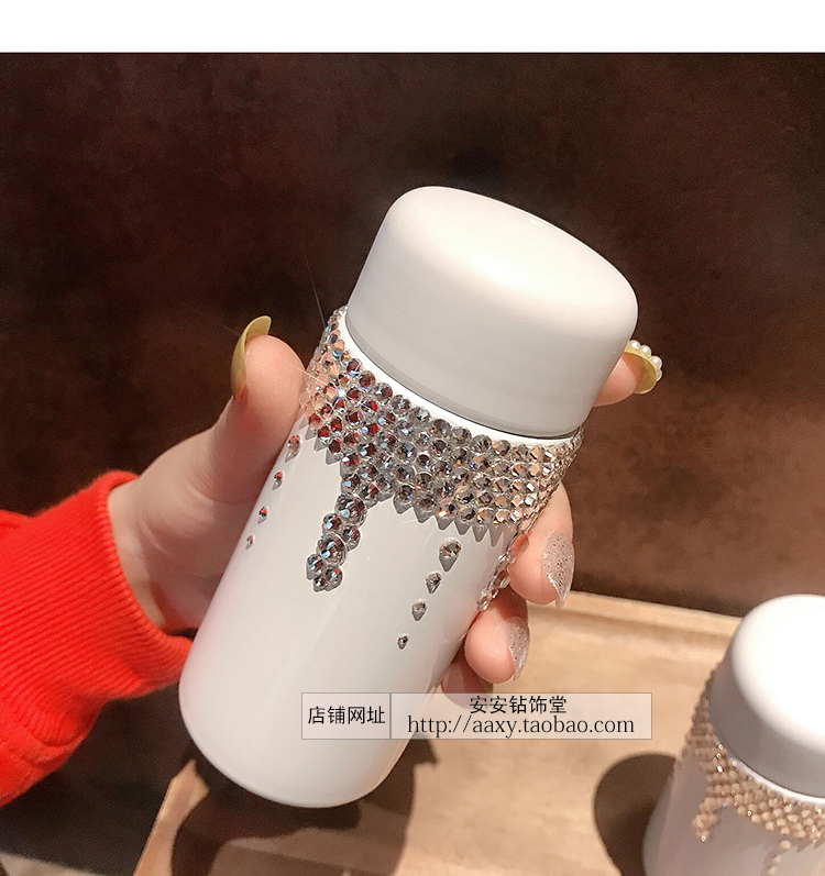 Mini insulated cup with water diamond, cute and small pocket, portable water cup with diamond inlaid personality, 150ml, lightweight stainless steel for women pic 3