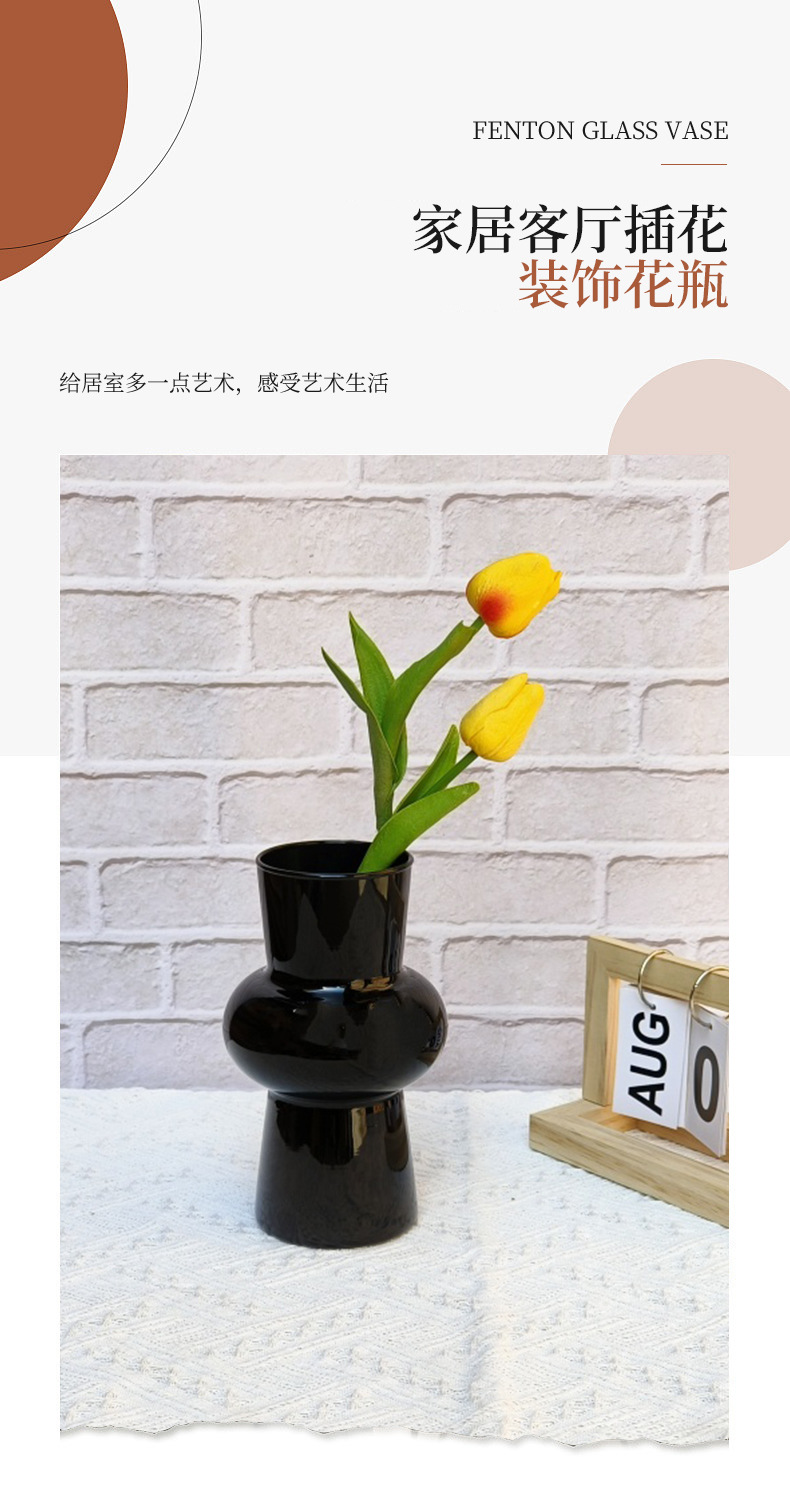 新款简约玻璃花瓶复古家具摆件水培鲜花插花器彩色灯笼花瓶详情1