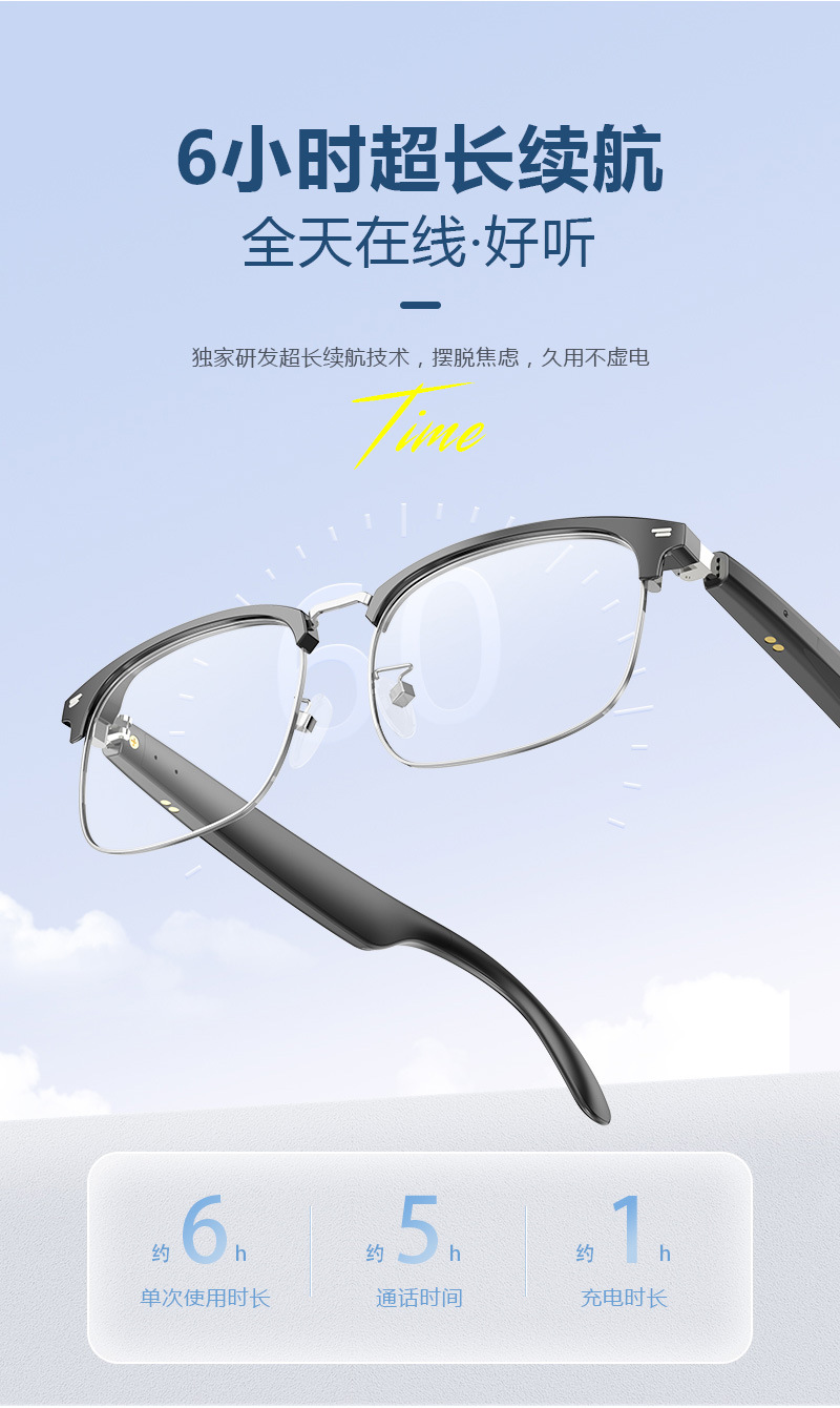 触摸智能蓝牙音频眼镜钛金属框无线多功能可开车通话音乐骑行眼镜详情5