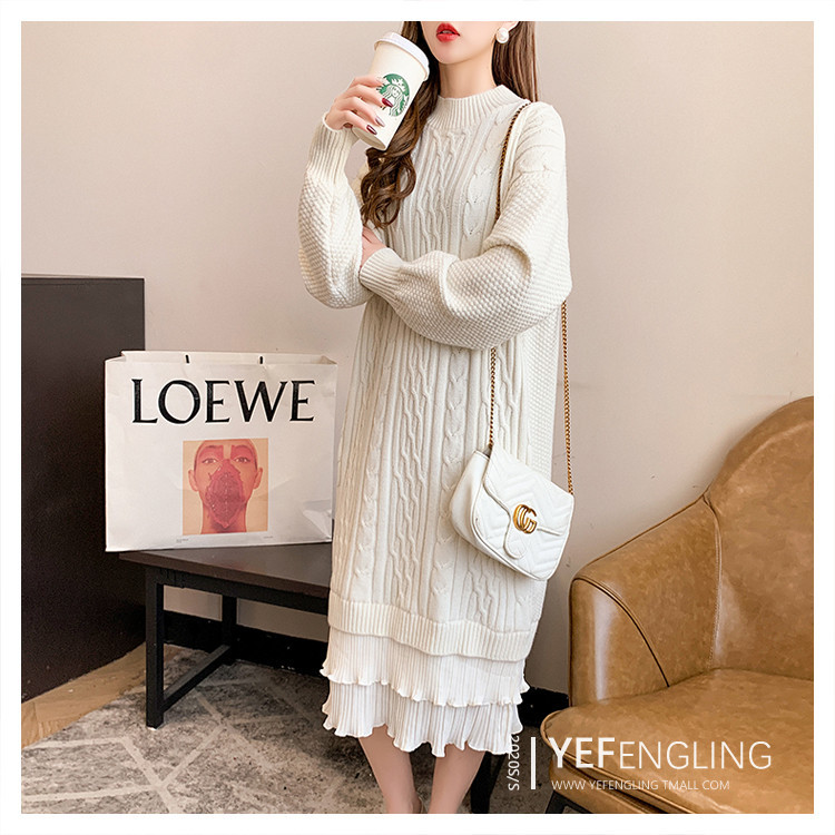 Knee-length woolen dress for women, with a loose and laid-back style of patchwork and twisted patterns, is a new thick knitted dress for autumn and winter 2020 pic 15