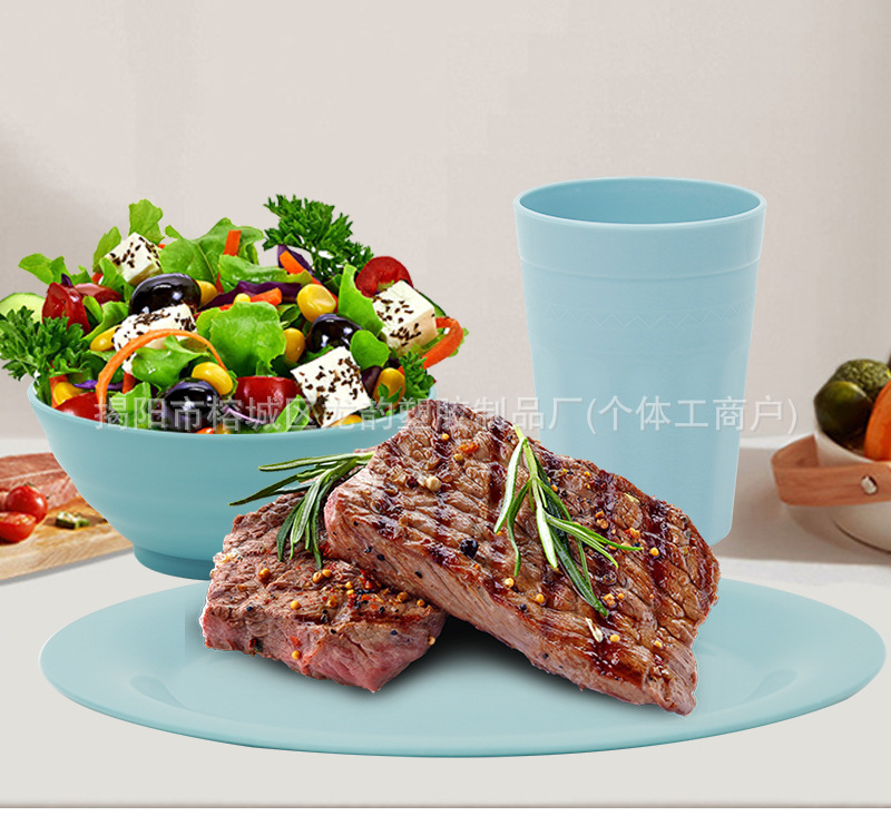 Amazon wheat straw pure PP plate, bowl, cup, dish, knife, fork, spoon, tableware box set, gift set, cross-border batch for Europe and America pic 5