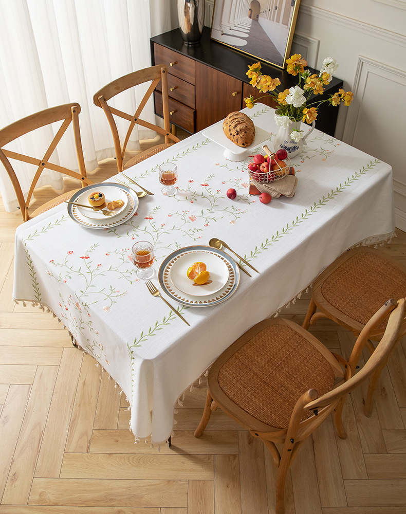 Youzhuo Nordic modern, simple, fashionable, creative, elegant and high-end cotton and linen fabric tablecloths, waterproof embroidered tablecloths, small floral coffee table fabrics, tassel cover fabrics, rectangular tablecloths pic 5
