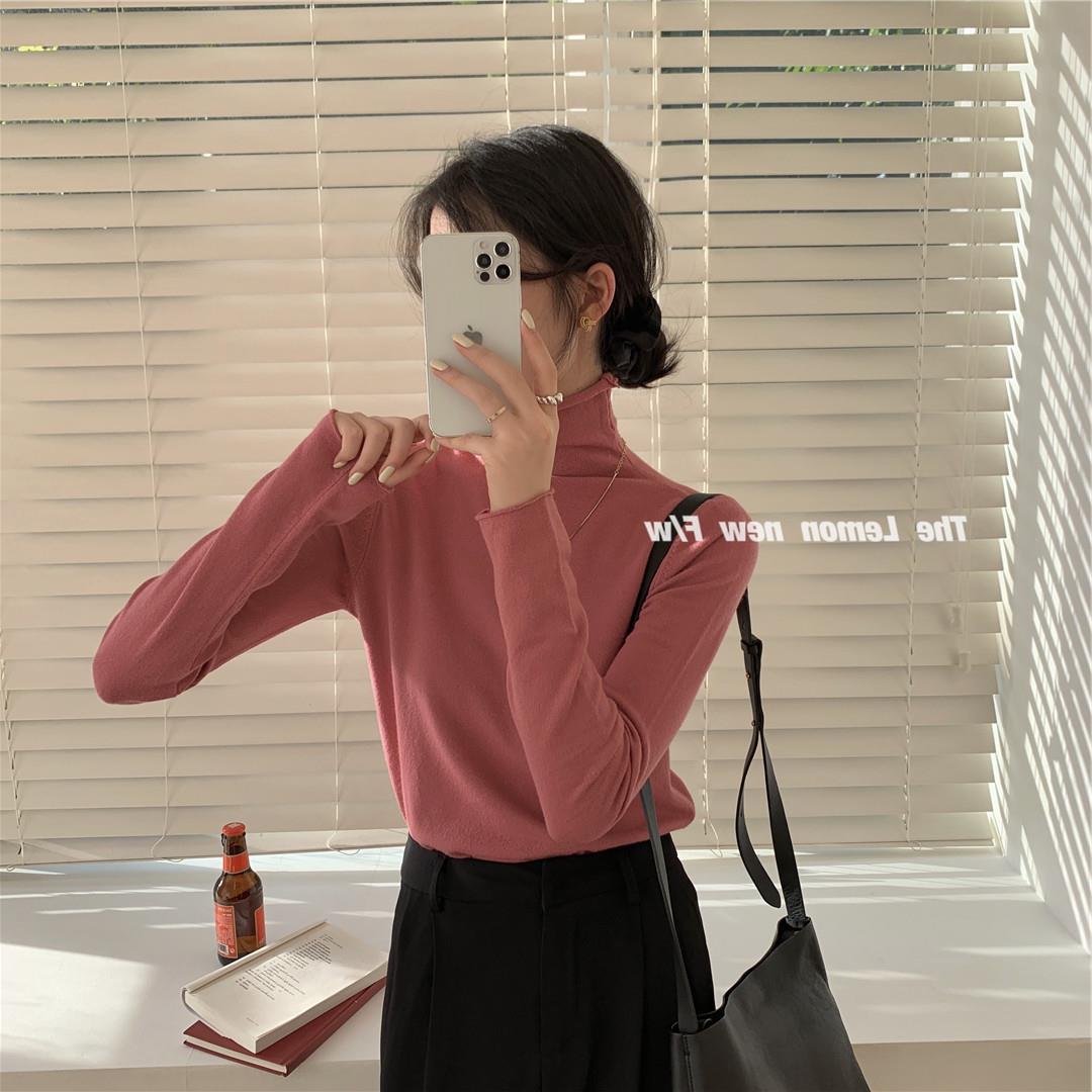 秋冬新款女装高领卷边打底衫糖果色修身保暖基础款仿羊绒衫毛衣女详情17