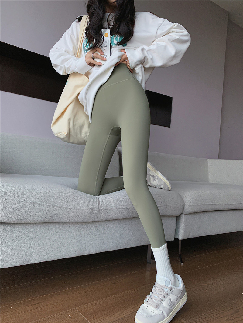 Nude shark pants for women, autumn Barbie pants, coffee-colored high-waisted, belt-cinching and hip-lifting yoga base tights pic 28