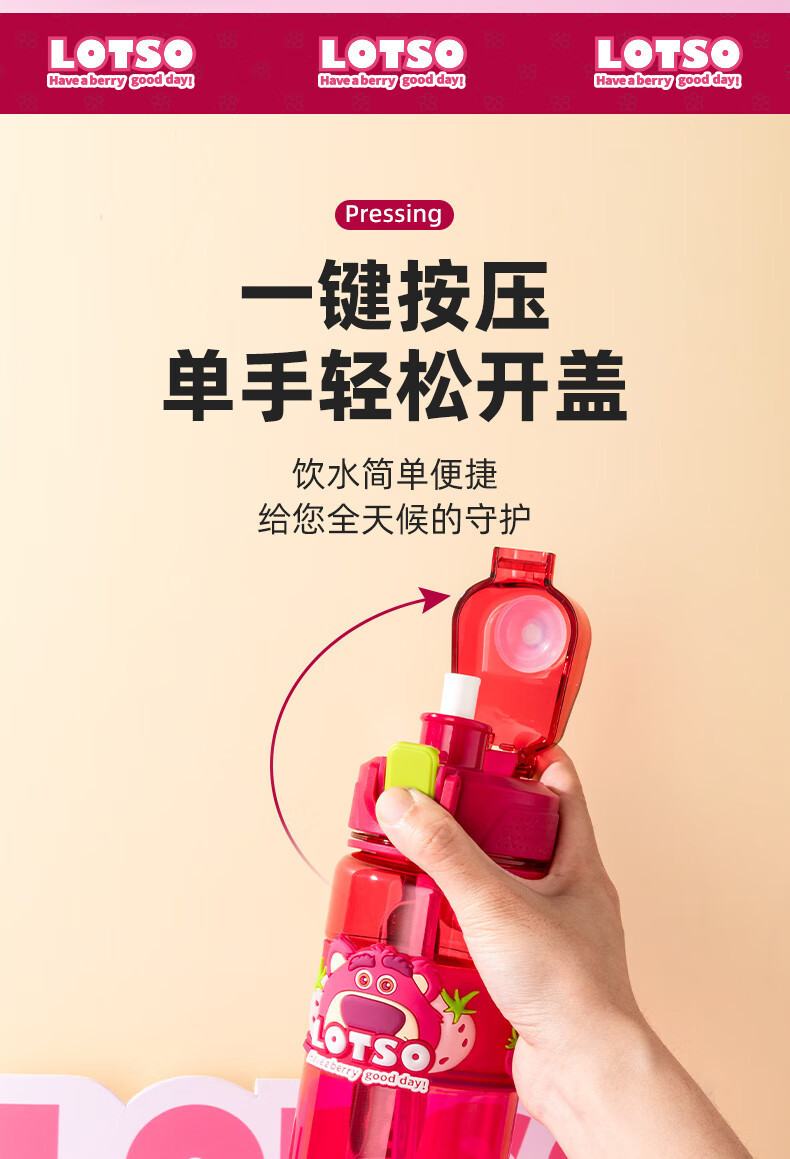 草莓熊儿童水杯学生运动塑料双饮杯高颜值大容量Tritan水壶批发详情6