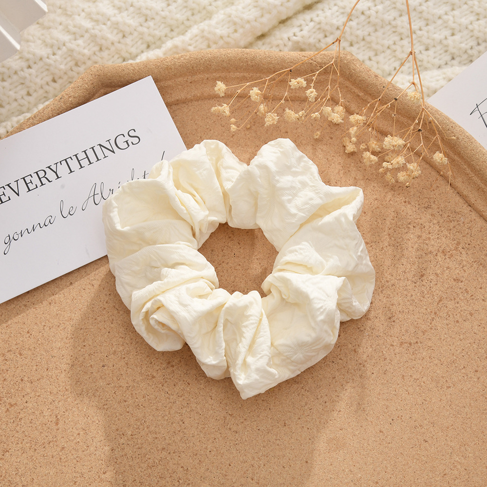 French-style large embossed design, high-end feel, solid color fat intestine rings, simple and elegant style, hair bands, hair ties, ponytail, factory batch pic 5