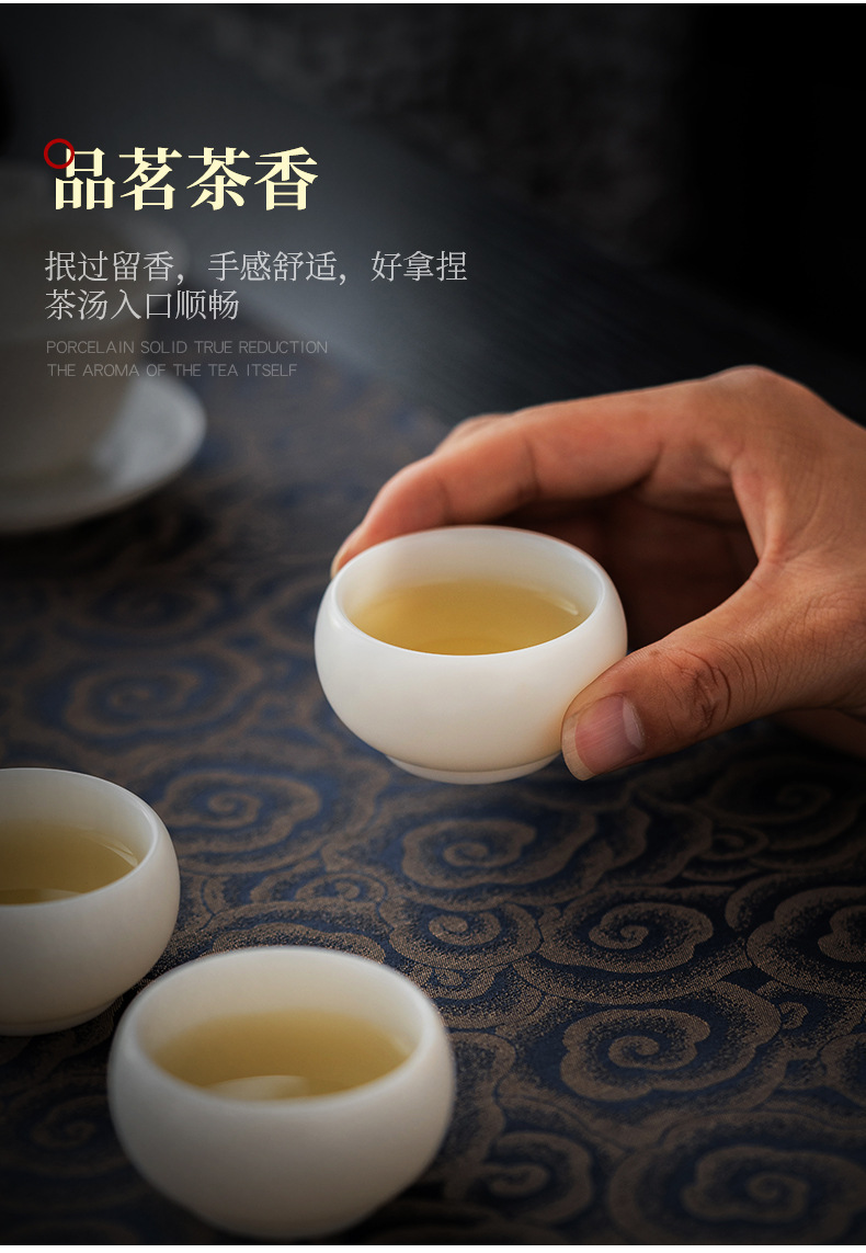 Su Su De Hua Ice Type White Jade Porcelain Gongfu Tea Set, home tea cups, office light luxury tea brewing small covered bowl pic 12
