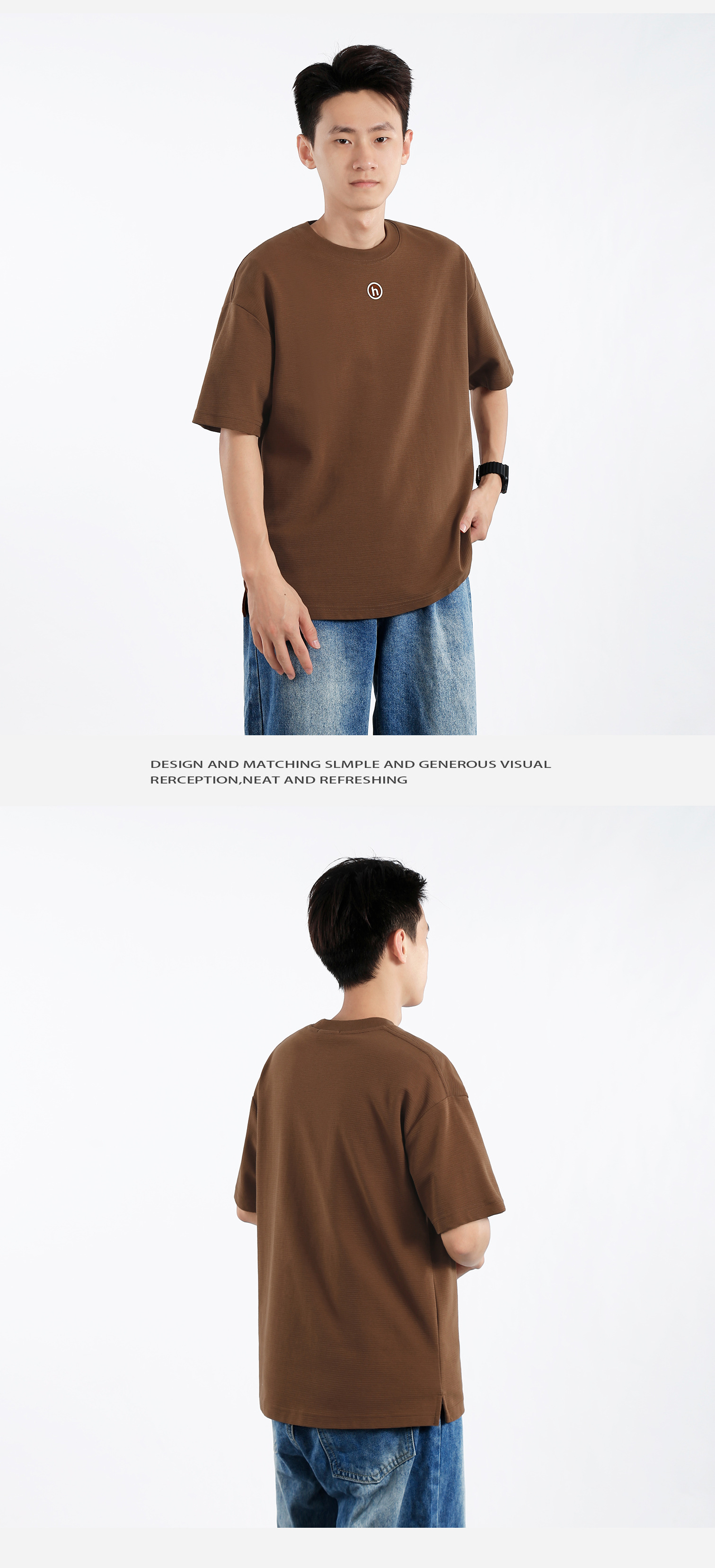 Anti-wrinkle texture letter-printed short-sleeved T-shirt for men, a summer heavyweight loose round-neck simple half-sleeved T-shirt brand pic 8