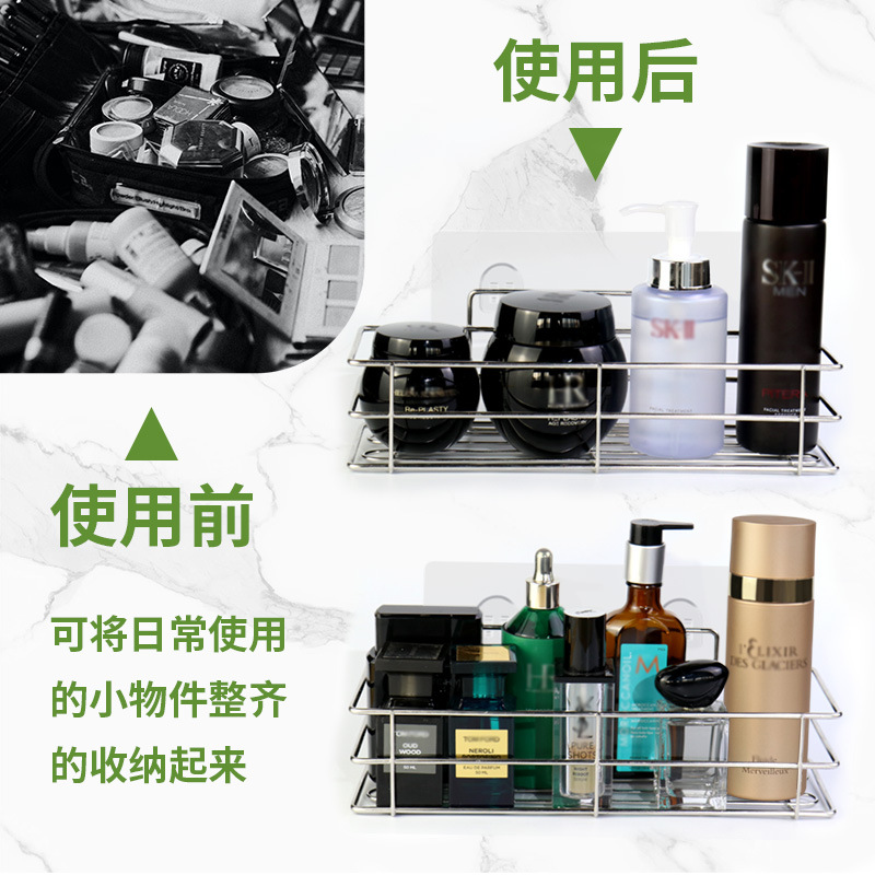 < Factory Direct Sale > Stainless steel bathroom rack set in stock, no need for drilling, with hooks, shower rack pic 7